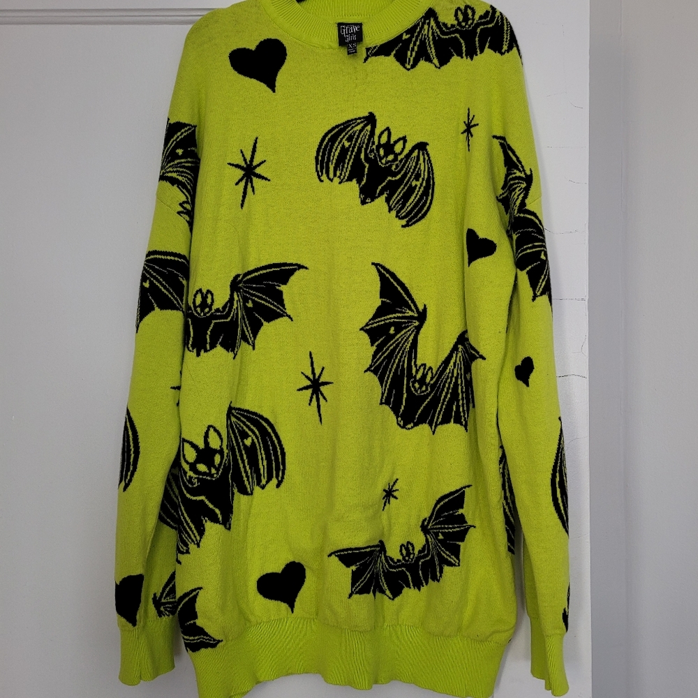 Dolls Kill The Grave Girls Oversized Bat Romance Sweater, XS